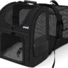 Sac Transport Chat Petit Chien Extensible Noir, Matelas Peluche Amovible, Portatif pour Voyage, Respirant
