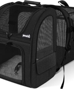 Sac Transport Chat Petit Chien Extensible Noir, Matelas Peluche Amovible, Portatif pour Voyage, Respirant