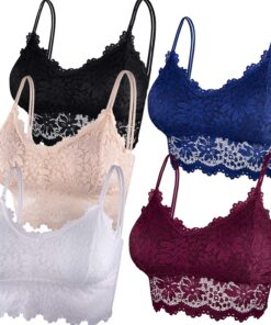 Duufin 5 Pièces Bralette en Dentelle avec Coussinets Amovibles pour Femme, 5 Couleurs - Chic et Comfortable pour le Trav