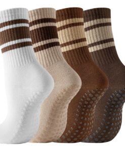 BISOUSOX Chaussettes Antidérapantes pour Femmes en Coton - Yoga et Pilates - Cadeau Idéal pour les Femmes Enceintes - 4