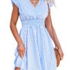 CUPSHE Mini Robe D'Été Pour Femme Col En V Manches Flottantes Rayée Taille Smockée Mode Et Confort