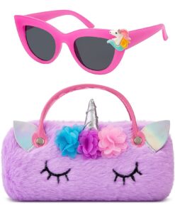 Étui à Lunettes Rigide Hifot Licorne Protection UV400 Enfant Génial, Mignonnes Enicorn Lunettes de Soleil pour Fille et