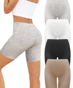 VOENXE Cycliste Femme Coton - Anti Frottement - Comfort - Lot de 4 Shorts feminists Recyclés