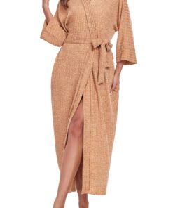 ROGMATE Robe de chambre femme douce et élégante avec col en V et poches | Peignoir de bain long pour femme | Nightgown L