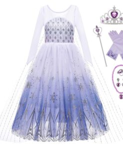 New front Robe Frozen Elsa pour Princesse Cosplay Halloween Noël Carnaval avec Accessoires Tulle
