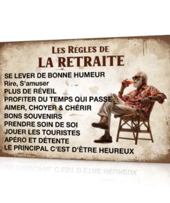 Plaque Alu Retraité Murale Métal Putuo – Décoration Vintage Maison Salon Terrasse – Humour Règles Retraite Cadeau Homme