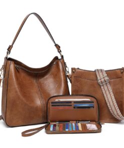 BAVERGE Sac à main pour femmes en cuir avec portefeuille 3PCS Ensemble de sacs bandoulière réglable pour femmes 2 sangle