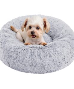 Feandrea Lit Ronde pour Chien en Peluche Doux, Coussin Central Amovible & Lavable, Canapé Ø50 cm Gris Ombré
