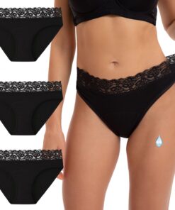 Culottes menstruelles coton dentelle INNERSY pour femmes, taille moyenne, lavables, flux léger, lot de 3, certifiées OEK