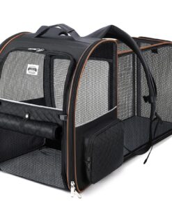 Sac Transport Chat avec 4 Entrées, pour Chien - Respirant - Charge Maximale 8kg - Noir - Sac a Dos avec Harnais Intérieu