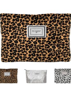 Trousse maquillage AUNGCSHE Féminine, Grande Pochette En Tissu Pour Femmes, Léopard Brun - Idéale Pour Voyage Etquotidie