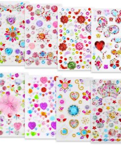 Hifot Strass Autocollant Enfants | Paillettes Acrylique pour Décoration | Bijoux Artisanat Loisirs Créatifs | 8 Feuilles