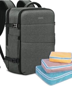Lubardy Homme Sac à dos 40L Imperméable Ordinateur Portable 17,3 Pouces Organisateur Gris Voyage Collège Travail Randonn