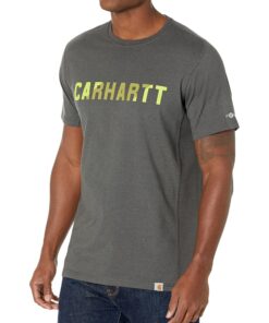 Carhartt T-shirt graphique Homme à manches courtes Force Relaxed Fit, Logo en bloc, Tissu résistant, Gris, S