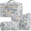 Aucuu Grande Trousse de Maquillage pour Femme Voyage Motif Floral Haut Capacité Trousse de Toilette Lot de 3 Trousse de