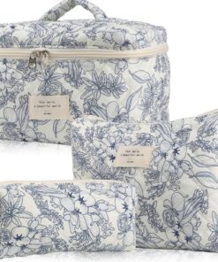 Aucuu Grande Trousse de Maquillage pour Femme Voyage Motif Floral Haut Capacité Trousse de Toilette Lot de 3 Trousse de