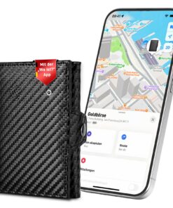 Auskang Portefeuille fin et intelligent compatible Find My App Étui pour cartes de crédit avec protection RFID, étui ave