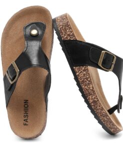 Pelbiuqik Tongsmode Antidérapantes pour Femmes et Homme, Sandales en Suède et Liège avec Soutien de Voûte pour Été
