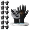 FUZZIO Gants de travail en latex pour homme - Lot de 12 paires - Taille 10 - Noir - Revêtement en latex avec clip à gant