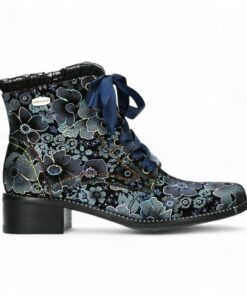 Infinity Leather Bottines en Cuir à Fleurs Pour Femmes - Fermeture Zippée à Lacets Freud Style Gothique Victorien - Talo