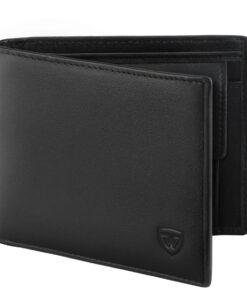 WONSEFOO Portefeuille Homme Mince en Cuir Véritable Noir pour Affaires avec Protection RFID