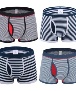 Nuofengkudu Hommes 4 Pièces Boxers Rayés Sous-Vêtements Doux et Confortables Nouveauté S-5XL