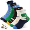 Soleeya 5 paires de chaussettes en coton pour enfant de sport 3-12 ans garçon fille rigolotes jungle dinosaures