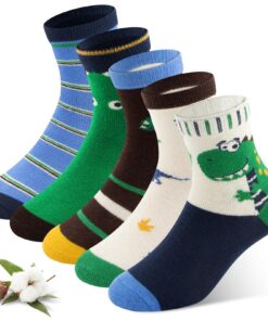 Soleeya 5 paires de chaussettes en coton pour enfant de sport 3-12 ans garçon fille rigolotes jungle dinosaures