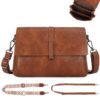 VINBAGGE Sac à Bandoulière pour Femme en Cuir PU Simulé avec 2 Sangles Réglables et Amovibles - Sac Messenger Porte-Épau