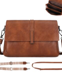VINBAGGE Sac à Bandoulière pour Femme en Cuir PU Simulé avec 2 Sangles Réglables et Amovibles - Sac Messenger Porte-Épau