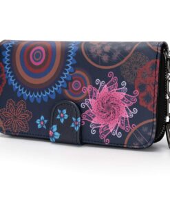 Portefeuille Femme MoFut Petit Format Mini Motif Fleurs Mandala Éthnique Fermeture Éclair Bouton Pressions