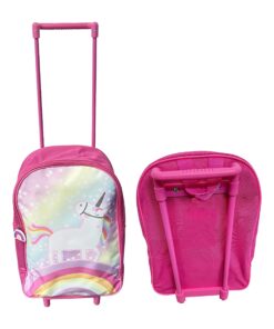 HTUK Valise à roulettes licorne rose pour filles et enfants