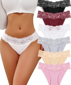 Titre SEO optimisé : "All of She Lot de 6 sous-vêtements dentelés coton femme sexy hipster respirant multipack S-XL"