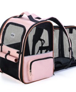 Sac Transport Chat Respirant - Sac a Dos Chien avec Harnais Intérieur - Capacité Maximale 8kg - Rose