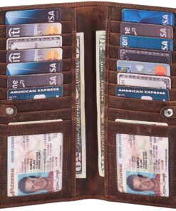 Accessoires Wise Owl Portefeuille long en cuir véritable pour Hommes et Femmes – Bifold RFID, Slim & Stylé, 2 Fenêtres