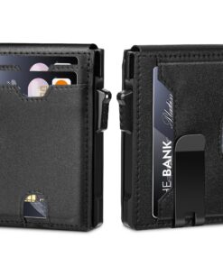 Vandz Portefeuille RFID-Blocking pour Homme, Portefeuille Slim en Aluminium avec Poche Pop-Up et Pince à Billets, Noir P