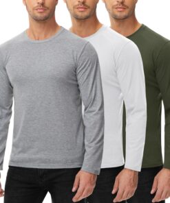 UEEKO Chemises À Manches Longues Pour Hommes 100% Coton 3 Paquets Col Rond Basiques Mailles En Coton Hommes