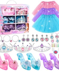 Chaussures de princesse fille maquillage en bambin, jouet princesse 3 paires chaussures talons enfant, 3 jupes couronne
