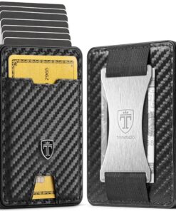 TRAVANDO Porte Carte Homme RFID Bloqué en Fibre de Carbone - Petit Portefeuille avec Bande de Monnaie - Cadeau Idéal pou