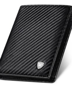 Portefeuille en Cuir Carbone Bloquant RFID pour Hommes avec 11 Emplacements - Cadeau de Noël et d'Anniversaire | WONSEFO