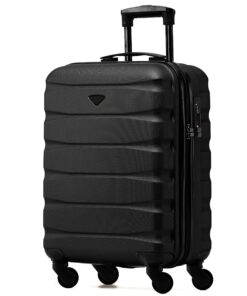 Bagage de cabine léger Flight Knight à 4 roues en ABS (Priority) - 55x40x20cm (TSA) Noir/Noir Approuvé par Plus de 30 Co