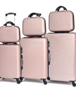 CELIMS Valise Cabine/Moyen/Grande avec Vanity Élégante, Marque Française (Rose Gold - Modèle 5859, Lot de 3 Valises & 3