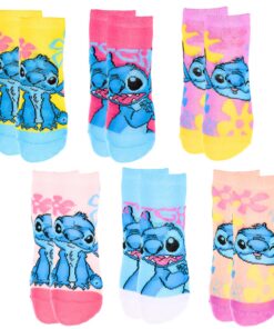 Chaussettes Disney Stitch pour filles, lot de 6 chaussettes courtes motif Stitch, tailles EU 23-34
