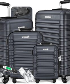 Kesser Set de 4 Valises à Coque Dure pour VoyageURS + Balances des Valises + Étiquettes de Bagages, 4 RoulettesABS-Coque