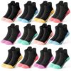 TRAMLE Lot de 12 paires de chaussettes de sport en coton respirantes et confortables pour filles de 1 à 13 ans