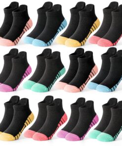 TRAMLE Lot de 12 paires de chaussettes de sport en coton respirantes et confortables pour filles de 1 à 13 ans