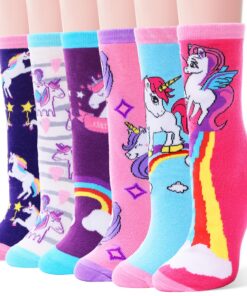 Chaussettes EBMORE Fille Enfant en Coton Motif Animal Licorne H 5-8 Ans Taille 26-28 Noël 6 Paire