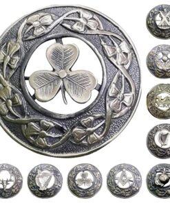 Broche AAR trèfle écossais irlandais pour homme | Finition antique/chromée | 7 cm de diamètre | Taille S | Trèfle irland