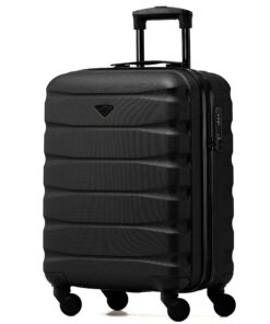 Flight Knight Bagage de cabine léger à 4 roues en ABS pour Air France, easyJet et Lufthansa - 55x40x23cm (TSA) Noir/Noir