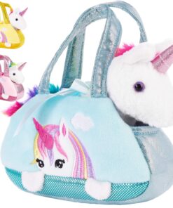 BRUBAKER Licorne Arc-en-Ciel en Peluche dans Un Sac à Main - 20 cm - Bleu Menthe - Peluche Cachée - Accessoire Parfaite